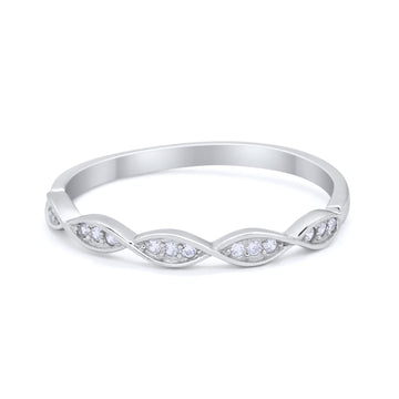 Half Eternity Rings Twisted Band Round Simulated CZ 925 Sterling Silver